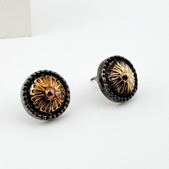 Cynthia Gale Sterling Silver Garnet Earrings 18K Gold Byzantine Cross Stud